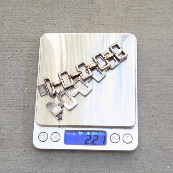 Vintage Sterling Silver Bracelet Two Tone Rectangle Italy 7.5 Modern - Picture 15 of 15